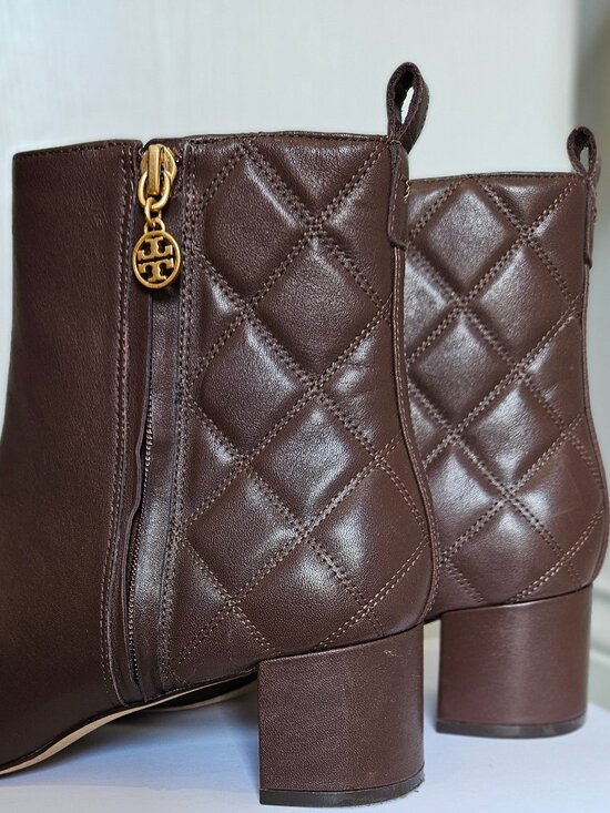 Tory Burch Shoes - TORY BURCH MINI BENTON QUILTED BROWN LEATHER ANKLE BOOTS